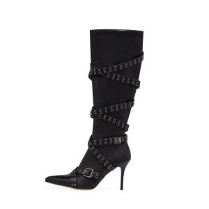 Boots | Womens London Buckle Knee High Boots Boots Black