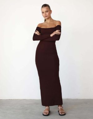 Dresses | Womens Carolina Off Shoulder Maxi Dress Clothing Brown