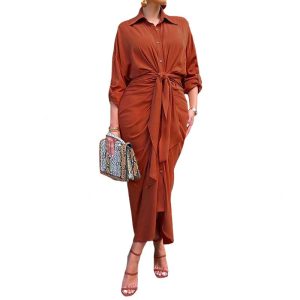 Dresses | Womens Gabriella Satin Maxi Shirt Dress Clothing Copper