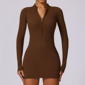 Dresses | Womens Quynn Quarter Zip Ribbed Midi Dress Clothing Brown