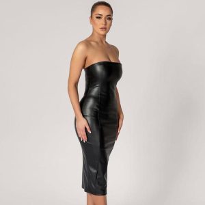 Dresses | Womens Sassed Up Faux Leather Midi Dress Clothing Black