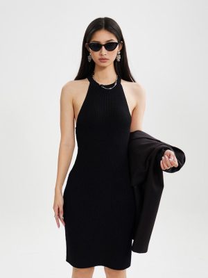 Dresses | Womens Sleek Chic Ribbed Midi Dress Clothing Black