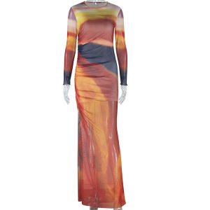 Dresses | Womens Sunset Scenery Maxi Dress Clothing Burgundy