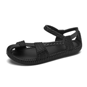 Flat Sandals | Womens Ava Woven Strappy Flat Sandals Flat Sandals Black