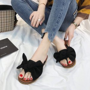 Flat Sandals | Womens Bow Down Slide Flat Sandals Black