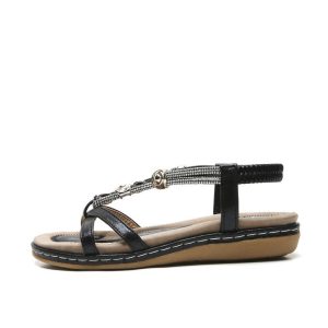 Flat Sandals | Womens Come Over Today Embellished Sandals Flat Sandals Black