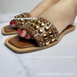 Flat Sandals | Womens Thea Studded Sandals Flat Sandals Flat Sandals