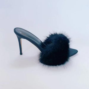 Heels | Womens Fluffy Feather Kitten Heels Heels Black