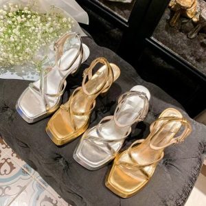 Heels | Womens No Vacancy Metallic Heeled Sandals Heels Gold