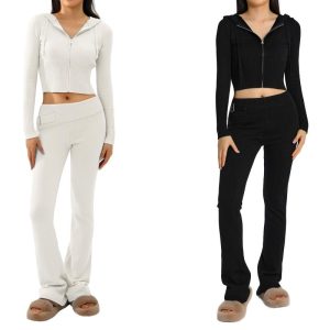 Matching Sets | Womens Kya Textured Knit Hoodie Pant Set Clothing Cream